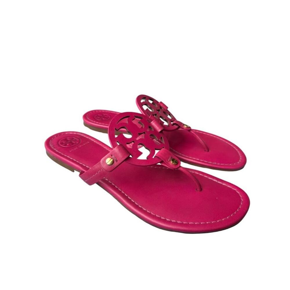 Tory Burch Miller Logo Slide Sandal Pink Leather Women size 10 - Picture 2 of 6